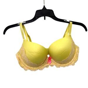 Victoria's Secret Yellow Dream Angels Lined Lace Push Up Bra Size Women's 34D
